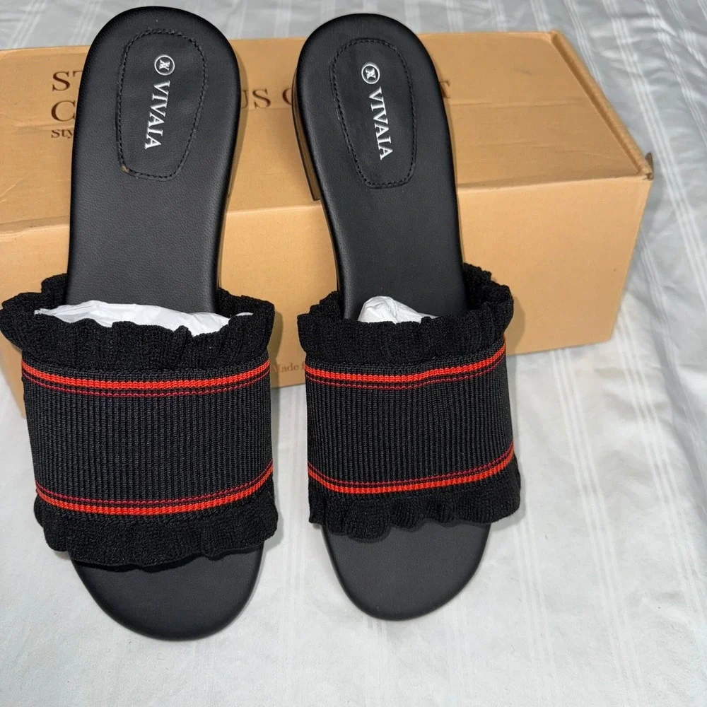Vivaia Ruffle Slides Sandals Comfy Slip On Flats‎ Casual Shoes Size 9 EUR 40